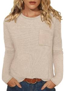 lot 4581 image: Womens Long Sleeve Tops Dressy Casual Blouses Spring Fashion 2026 Work Business Travel Outfits Cute Waffle Knit Shirts Cruise Resort Wear Trendy Summer Tops Apricot S - Retail $9
