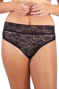 lot 4592 image: Rhonda Shear, Womens Full Coverage Lace Panty Brief, 4-Way Stretch Comfort, Quick-Dry (US, Alpha, 1X, Regular, Regular, Black) - Retail $13