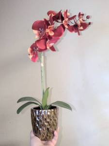 lot 714208 image: Artificial Red Orchid in Ceramic Pot