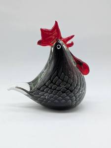 lot 714218 image: Handblown Glass Rooster Figurine with Red Comb, few chips on comb