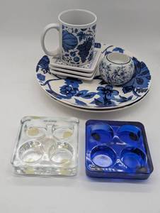 lot 714237 image: Blue and White Ceramic Dinnerware Set with  Candle Holders