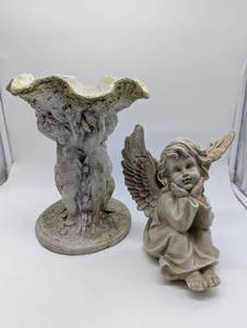 lot 714239 image: Garden Angel Plastic Statue and Concrete Cherub Statue