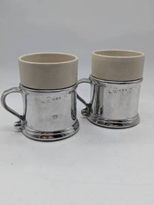 lot 714253 image: Pair of Stainless and Ceramic Coffee Mugs with Handle