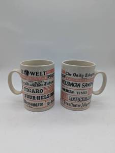 lot 714255 image: International Newspaper Print Coffee Mugs Set of 2