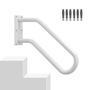 lot 120 image: Hand Rails for Outdoor 1-2 Steps, Indoor Stairs, Bathroom, Wall Mount Non-Slip U-Shape Stair Hand Railing White 1 Pack - Retail $30