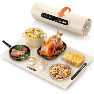 lot 123 image: MISSINF CHORD Food Warming Mat 24x16 Inches, Electric Warming Tray with 7 Temps, Foldable Food Warmer for Parties, Buffets, Family Gatherings, Holiday & Sabbath, Child Lock, Heating Mat for Food, Beige - Retail $50