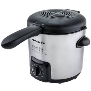 lot 127 image: OVENTE Electric Deep Fryer, 0.9L Capacity, 840W with Adjustable Temperature, Locking Lid, Removable Fry Basket & Cool-Touch Handles, Stainless Steel Countertop Fryer, Silver FDM1091BR - Retail $23