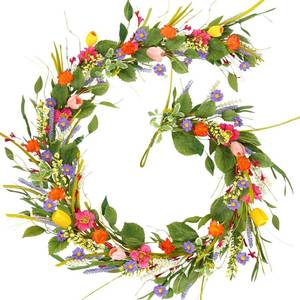 lot 128 image: HOHOTIME Tulip Flower Garland with Lavender, 6FT Artificial Spring Floral Vines for Mantle Wedding Porch Staircase Indoor Decor, Fake Wildflower Easter Home Decoration - Retail $40