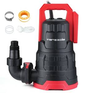 lot 147 image: Pre Owned Tenzzola Sump Pump, 1 HP 3960GPH Submersible Utility Water Pump, Thermoplastic Portable Electric Water Removal Transfer Pump with 16.4FT Cord for Swimming Pool Basement Garden Pond Tubs Draining - Retail $45