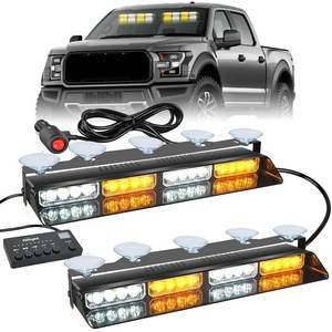 lot 151 image: Nilight 32LED Amber White Emergency Dash Strobe Lights with Controller Suction Cups Warning Hazard Interior FrontRear Windshield Deck Split Light Bar for Truck Construction Vehicle - Retail $40