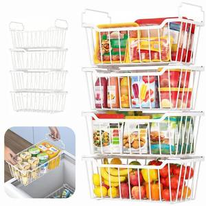lot 152 image: Goovilla Freezer Organizer Bins with Foldable Handle, 8 Pack Stackable Freezer Baskets for 3.5-7 Cu.FT Deep Chest Freezer Organization, White Metal Freezer Storage Bins with Better Space Utilization - Retail $45