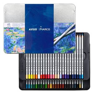 lot 156 image: AXUS MARCO Oil-Based Colored Pencils Sets For Adults Colour Pencils in Iron Box Ideal for Sketching, Illustrations, Doodling & Design Great for Art Lovers & Pros. (RAFFIN� 7100 Series-48 Colors) - Retail $24