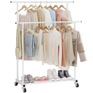 lot 168 image: Calmootey Double Rod Clothing Garment Rack,Rolling Hanging Clothes Rack,Portable Clothes Organizer for Bedroom,Living Room,Clothing Store,White - Retail $33