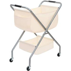lot 169 image: STORAGE MANIAC Collapsible Laundry Cart with Wheels 31.5H Rolling Laundry Hamper Clothes Basket with Wheels, Canvas Liner Sturdy Steel Frame Folding for Small Narrow Space Easy Storage, Beige - Retail $35