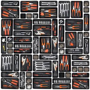 lot 175 image: Giklux 45 Pack Tool Box Organizer Tray Divider, Toolbox Desk Drawer Organizer,Garage Organization Storage for Rolling Tool Chest Cart Cabinet Workbench Workshop Small Parts Widget Tool Organizer Black - Retail $21