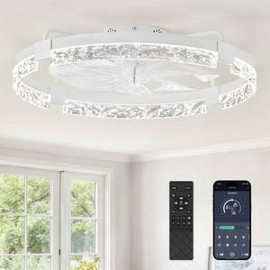 lot 190 image: ZMISHIBO Ceiling Fans with Lights  24 inch Low Profile Ceiling Fan with Light and Remote  3CCT Dimmable Modern Flush Mount Bladeless Fan Light with High Airflow for Living Room Bedroom Kitchen - Retail $60