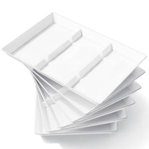 lot 198 image: Lifewit Serving Tray Divided for Party Supplies, 6 PCS 15 x 10 Plastic Platters for Serving Food, White Reusable Tray for Veggie, Snack, Fruit, Cookies, Desserts in KitchenPantry - Retail $27
