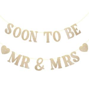 lot 221 image: Soon To Be Mr & Mrs Sign Banner, Gold Glitter Wedding Shower Decorations Garland with Glitter Letters and Hearts for Bridal Shower, Engagement or Bachelorette Party Decor (Champagne Gold) - Retail $7