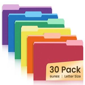 lot 230 image: SUNEE File Folders, 30 Pack Manilla Folders 8.5 x 11, Colored File Folders Home Office School Supplies for Documents Files Paper, 6 Assorted Colors - Retail $10