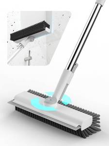 lot 235 image: HelpX Floor Scrub Brush with Long Handle, 3 in 1 Scrape and Heavy-Duty Stiff Bristle Floor Scrubber Brush with Squeegee and Tweezer for Cleaning Tile Wall Deck Bathroom Patio Garage Kitchen (White) - Retail $25