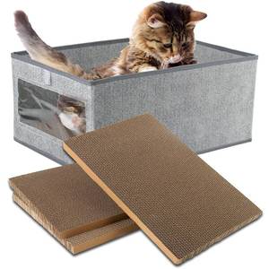 lot 242 image: Kichwit Large Cat Scratching Pads, 1pcs Cat Scratcher Cardboard with a Box, Reversible Cat Scratching Board,16.5 x 11.7 (Large) - Retail $17