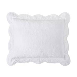 lot 243 image: Historic Charleston Charleston Estate Modern Farmhouse Floral Matelasse Decorative Pillowcase with Scalloped Edges, 100% Cotton Breathable Bedding, King Sham (20 x 36), White Floral - Retail $30