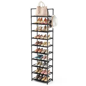 lot 259 image: LANTEFUL 10 Tiers Tall Shoe Rack 20-25 Pairs Boots Organizer Storage Sturdy Narrow Shoe Shelf for Entryway, Closets with Hooks, Black - Retail $17
