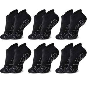 lot 261 image: Hylaea Unisex Non Slip Gripper Socks with Cushion for Yoga Pilates Barre Home Hospital Black Large X-Large 6 Pairs - Retail $30