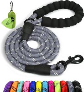 lot 266 image: Taglory Rope Dog Leash 6 FT with Comfortable Padded Handle, Highly Reflective Threads Leash and Anti-Tangle Clip for Walking Medium Large Dogs, 12 inch, Grey - Retail $9