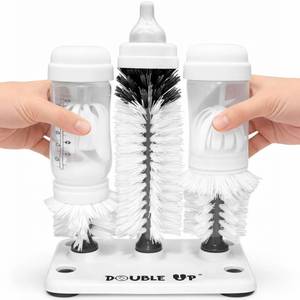 lot 267 image: Double Baby Bottle Cleaning Brush Set with Suction Base - Cleans Two Bottles at Once - Includes Nipple Cleaner Brush - High Density Bristles, Dishwasher Safe - Baby Gift & Newborn Essential - Retail $19