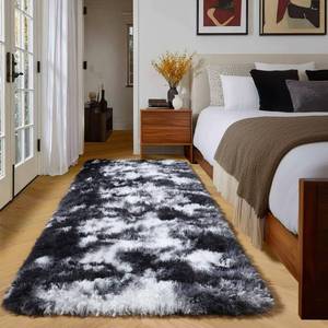 lot 275 image: Amdrebio Black White Grey Runner Rugs 2x6 for Bedroom Living Room Decor, Fluffy Fuzzy Shag Bedside Area Rug for Kids Room Dorm Home Office, Cool Shaggy Plush Floor Modern Carpet for Teen Boys Men - Retail $20
