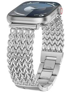 lot 277 image: Minyee Compatible with Apple Watch Band 4140384445464942mm Women, Dressy Stainless Steel Metal Chain Strap Designer Silver Link Bracelet Wristband for iWatch Series 11 10 9 8 7 6 5 4 Ultra SE - Retail $24