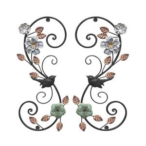 lot 279 image: Birminwind 3D Metal Flower Wall Art 2pcs Vintage Floral Wall D�cor with Leaves Bird for Room - 15.16 Black and Gold Iron Decoration Indoor Outdoor - Retail $22