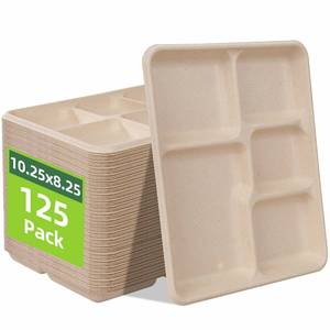 lot 281 image: WELLIFE 125 Pack Kids Small 5-Compartment Paper Plates, 10.25x8.25 Inch 100% Compostable Divided Plates, Disposable School Lunch Trays, Eco-Friendly Bagasse Plate for Boys Girls and Youth (BPA Free) - Retail $24