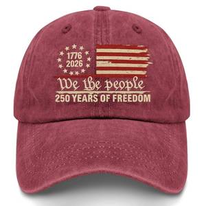 lot 283 image: U.S. 250th Anniversary Embroidered Baseball Cap �� 250 Years of Freedom 1776-2026 Patriotic Hat in Burgundy - Retail $18