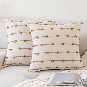lot 310 image: YEENAASY Boho Throw Pillow Covers 16x16 Set of 2 Modern Farmhouse Decorative Cushion Case Tufted Square Pillows Cover Neutral Pillow Cases Accent Pillowcase for Sofa,Couch,Bed,Beige and Brown - Retail $25