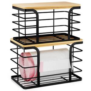 lot 314 image: Stylstoreazy 2 Pack Stackable Storage for Kitchen Laundry Pantry Organizers,Trash Bag Holder with Bamboo Top,Wall Mount Garbage Bag Dispenser,Black Large and Small - Retail $19
