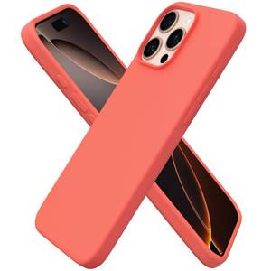 lot 328 image: ORNARTO Compatible with iPhone 16 Pro Max Case 6.9, Slim Liquid Silicone 3 Layers Soft Gel Rubber Shockproof Protective Cover with Anti-Scratch Microfiber Lining-Coral - Retail $18