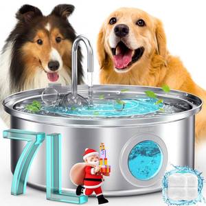 lot 362 image: oneisall Dog Water Fountain, 7L230oz1.8G Quiet Dog Fountain Water Bowl, Stainless Steel Dog Water Fountain with Visual Water Level&Triple Filtration for Large Medium Small Breed Dogs Pets - Retail $50