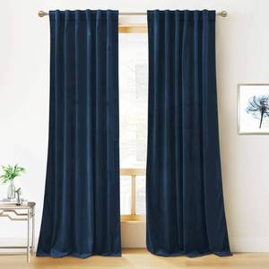 lot 364 image: RYB HOME Blue Velvet Curtains 84 inches - Blackout Curtains for Living Room, Thermal Insulated Noise Reducing Panels Soft Luxury Window Decor for Kids Bedroom, Navy Blue, W52 x L84 inches, 2 Panels - Retail $24