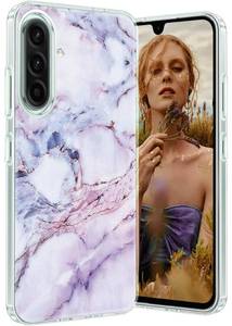 lot 365 image: Marble Case for Samsung Galaxy A26 5G, Soft Silicone Clear TPU Cases for Women, Cute White Blue Marble Pattern Slim Anti-Scratch Shockproof Protective Cover for Samsung A26 Phone Case (Purple) - Retail $16