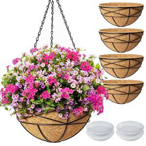 lot 373 image: Karlliu 4 Pack 10 Inch Hanging Planters Metal Wire Flower Baskets with Natural Coconut Liners for Outdoor Plants Round Plant Holder Planter for Garden Decor - Retail $30