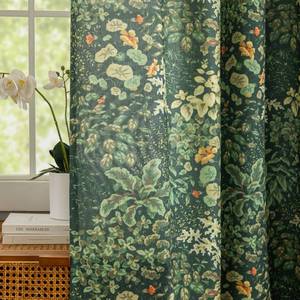 lot 374 image: French Country Curtains 63 Inch Length 2 Panels Dark Green Leaf Floral Curtains for Bedroom, Grommet Semi-Sheer Cottagecore Privacy Linen Drapes Botanical Vintage Farmhouse Curtain, 50 x 63 Inch - Retail $37