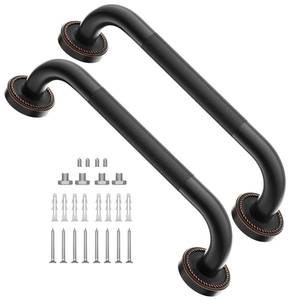 lot 376 image: 2 Pack 12 Inch Anti Slip Shower Grab Bar Oil Rubbed Black Bronze, ZUEXT Antique Brass Bathroom Grab Bar, Knurled Bath Balance Bar, Safety Handrail Support, Handicap Elderly Senior Assist Bath Handle - Retail $48