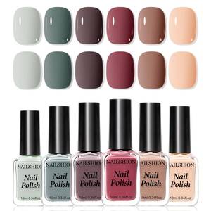 lot 379 image: Nailshion Nude Grays Nail Polish Set, Non U V Gel, 6 Colors Nude Pink Brown Red Dusty Rose Nail Polishes Neutral Color for All Seasons, Vegan, Fast Air Dry Salon Nail Art DIY at Home Manicure - Retail $10