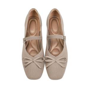 lot 384 image: itbieong Knit Flats for Women Square Toe Flats Casual Ballet Flats with Ankle Strap,Washable Comfortable Dressy Mary Jane Flat Khaki-10 - Retail $26