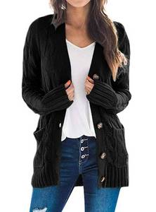 lot 395 image: Pre Owned PRETTYGARDEN Womens Open Front Cardigan Sweaters Fall Fashion Button Down Cable Knit Chunky Winter Clothing Outerwear Coats (Black,X-Large) - Retail $28