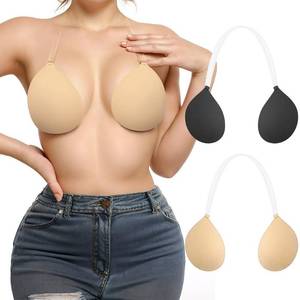 lot 403 image: Invisible Adhesive Push-Up Bra Sticky Strapless Bra with Clear Halter Neck Strap for Backless DressesTops(D413 BlackBeige E) - Retail $20