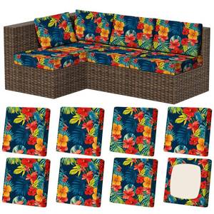 lot 404 image: Vorshape 8Pcs Stretch Patio Cushion Covers, Outdoor Couch & Sofa Replacement Slipcovers for Patio Furniture Cushion Covers, Washable Reusable Furniture Protector - Retail $42