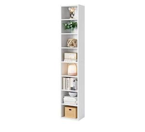 lot 413 image: Bamjoy 71 Inches Tall Narrow Bookshelf, 8-Tier CD DVD Slim Media Tower Rack, Corner Bookcase with Adjustable Shelves, Skinny Cubes Bookshelves for Home Office Small Space, White - Retail $0